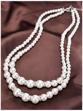 Necklace Double Strand Pearl & Rhinestone Collarbone Length Special Occasions